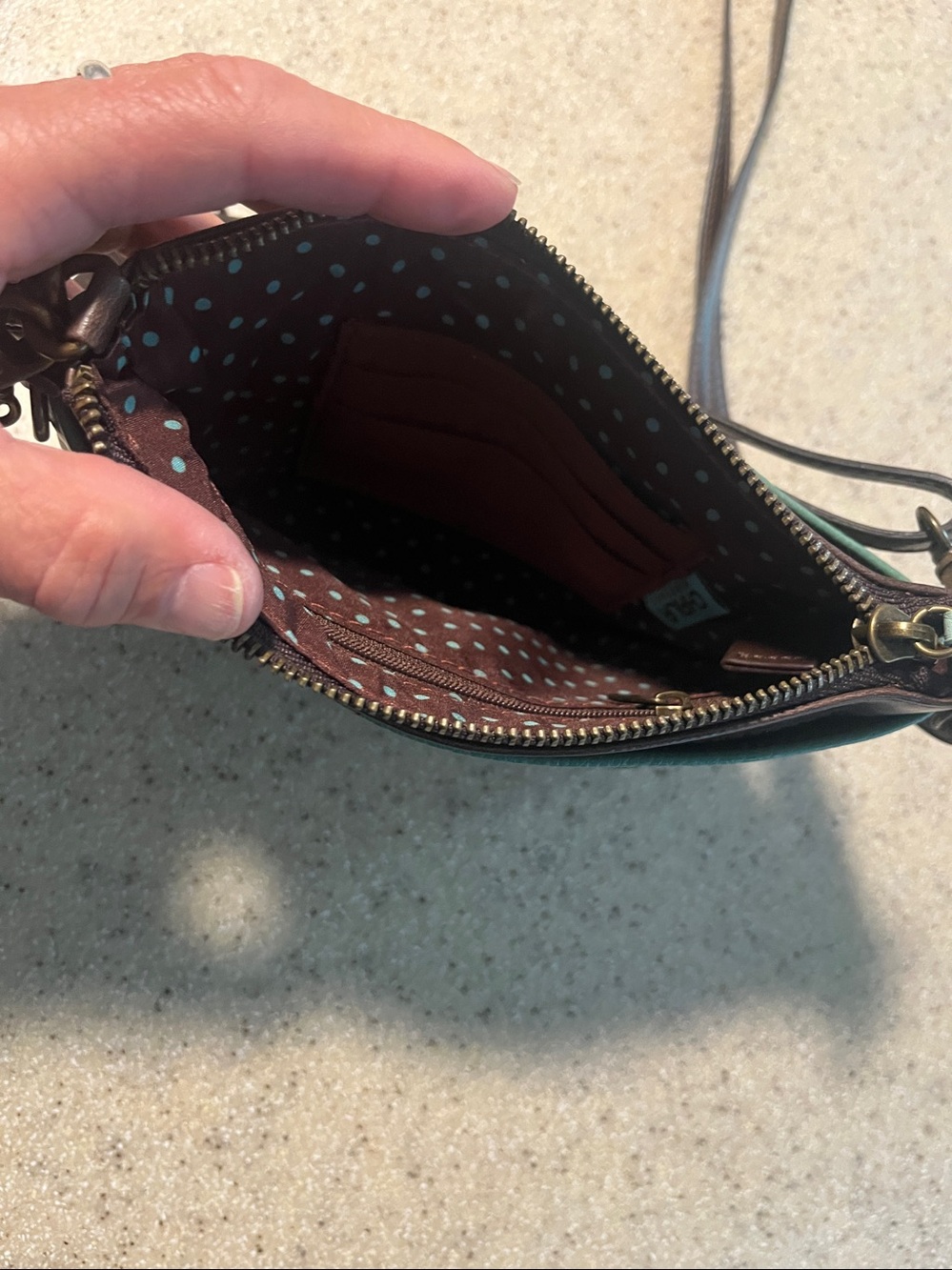 Chala green Crossbody Bag with Turtle Applique and Brown Strap - Picture 5 of 8